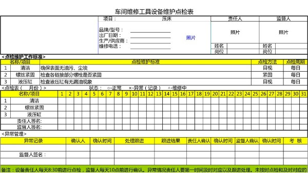 汽车4S店-手动叉车 设备维护点检表